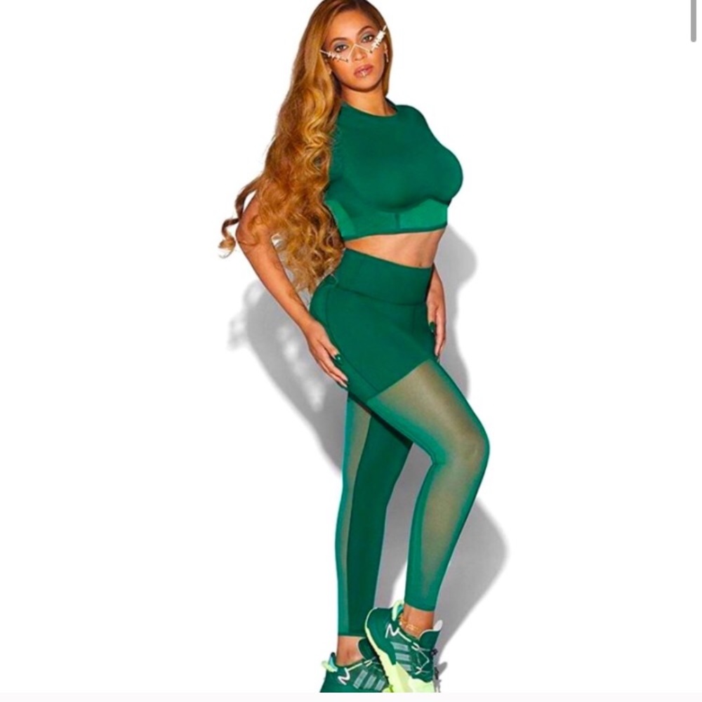 Adidas x Ivy Park green mesh tights